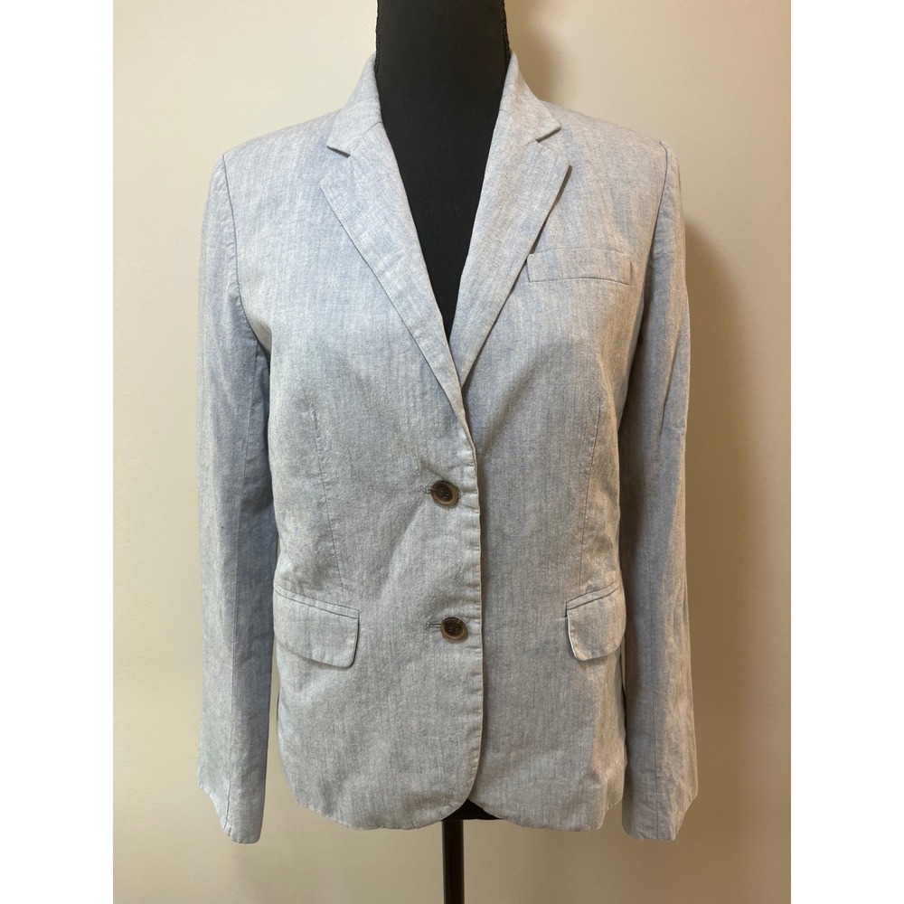 J.Crew Womens Light Blue Cotton Chambray 2-Button Blazer Schoolboy Jacket Size 4